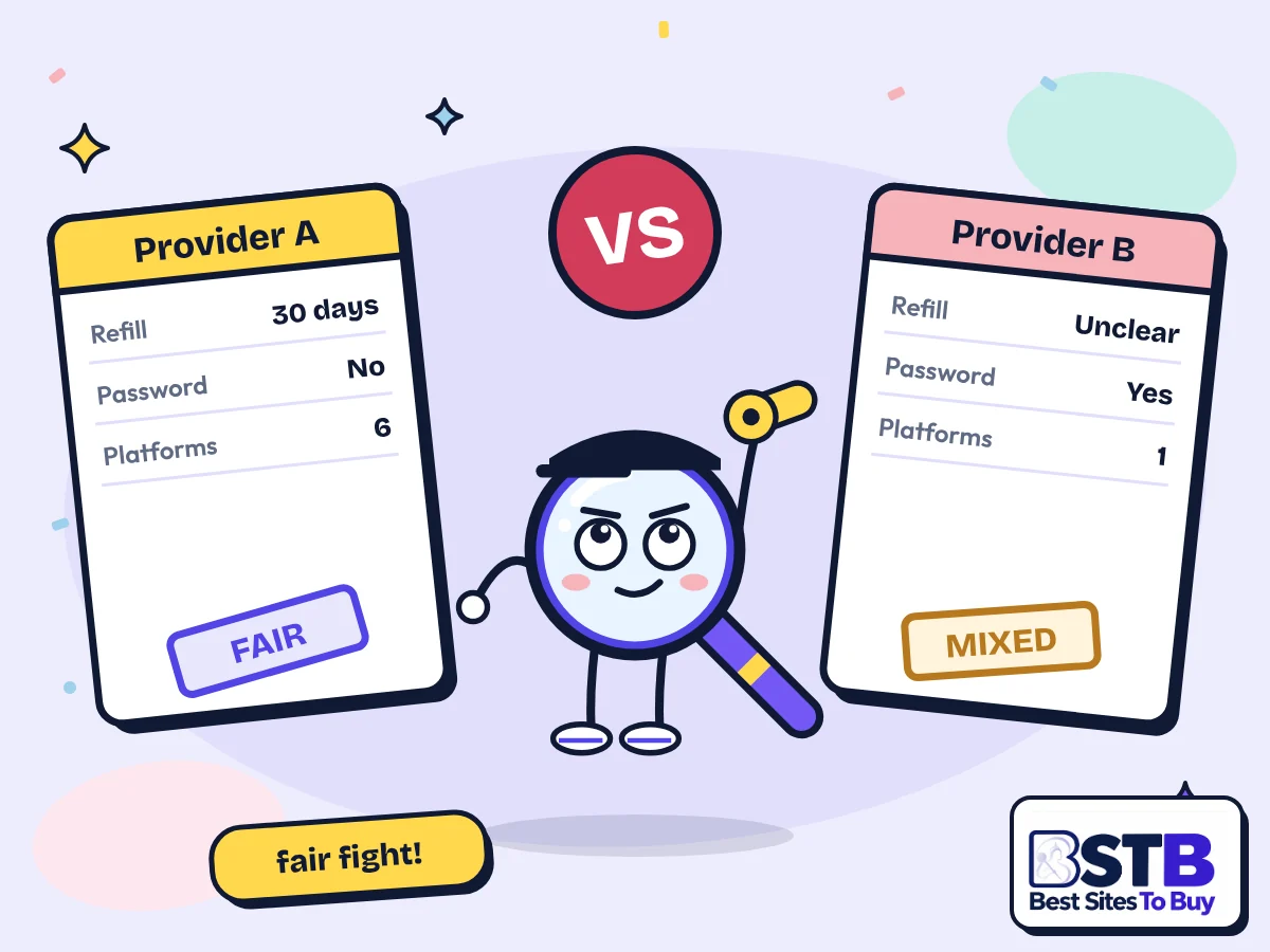 Compare growth services: Scout as a referee between two seller score cards with a VS badge
