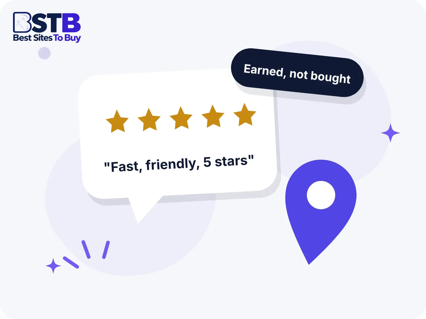Google reviews guides: a five-star review bubble and a map pin