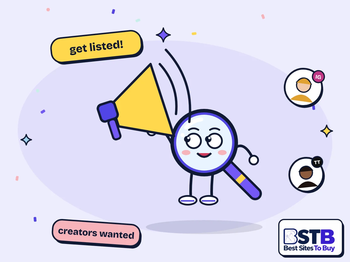Get listed as an influencer: Scout the BSTB mascot shouting through a megaphone beside creator avatars