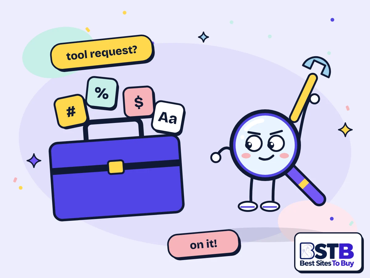 Request a free tool: Scout the BSTB mascot with a wrench beside a toolbox of hashtag, percent, dollar and font tools