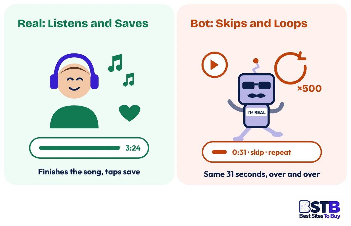 Real listener vs bot when you buy Spotify plays
