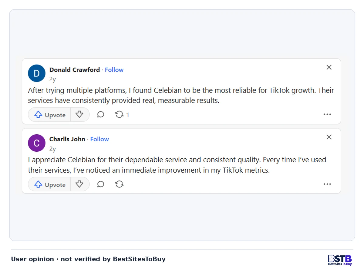 Two more short Quora answers calling Celebian the most reliable and dependable service for TikTok growth