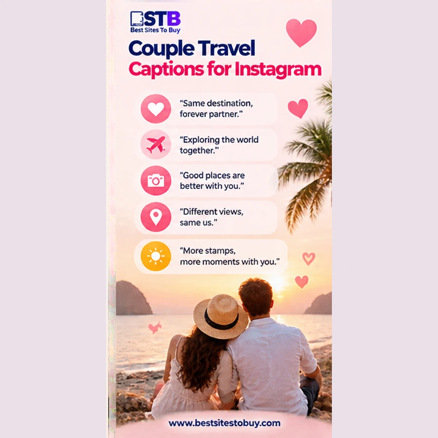 Couple travel captions for Instagram infographic