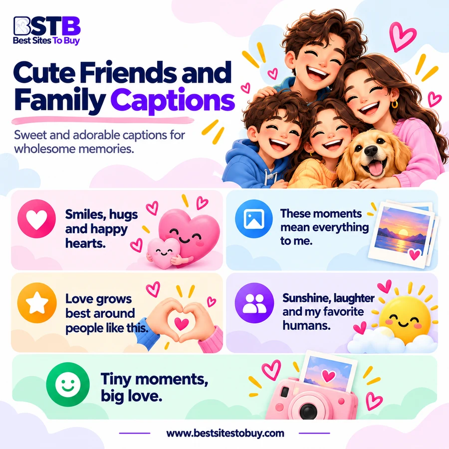 Cute friends and family captions infographic