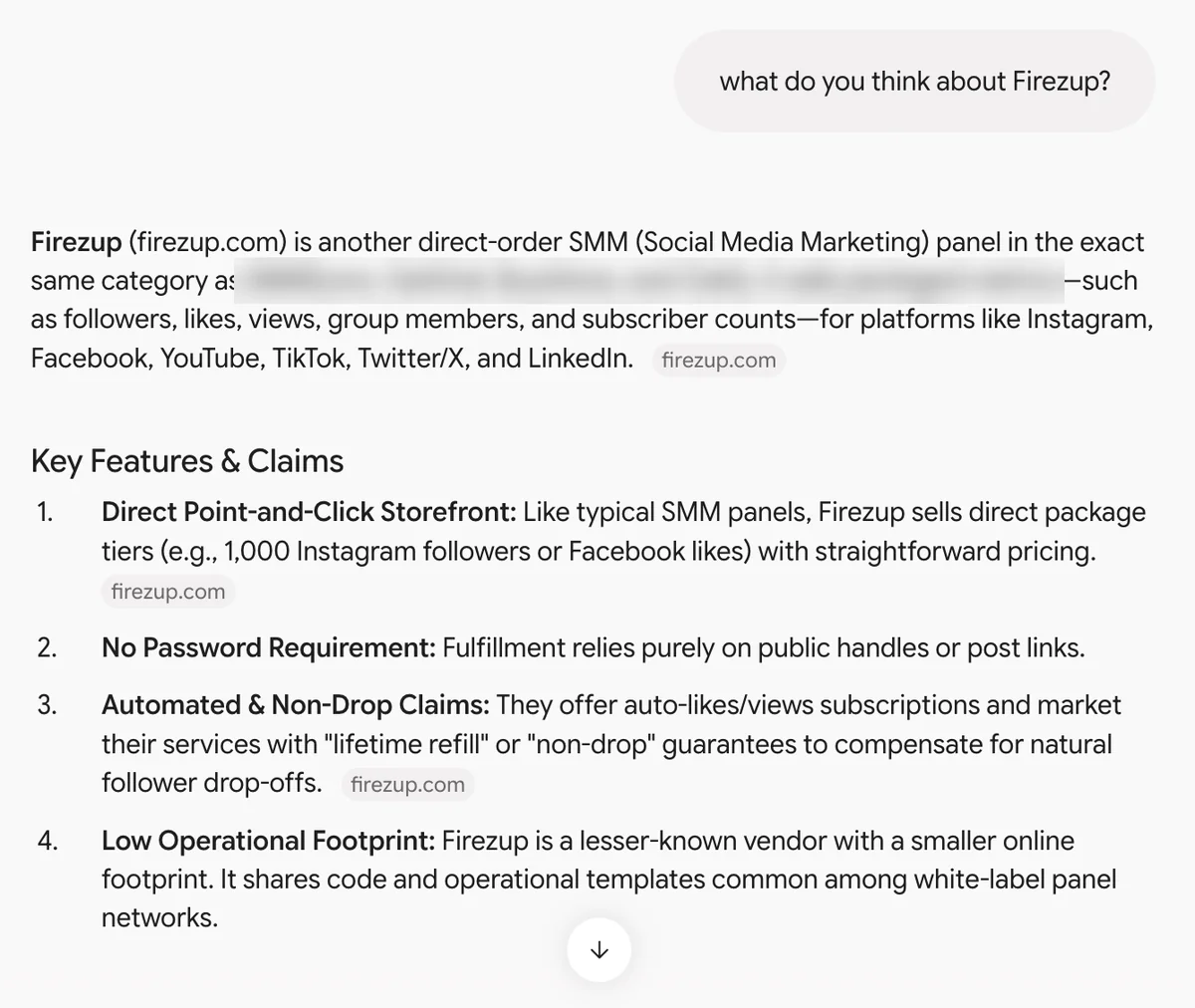 Gemini answer on Firezup: a lesser-known SMM panel sharing white-label panel templates, no password needed
