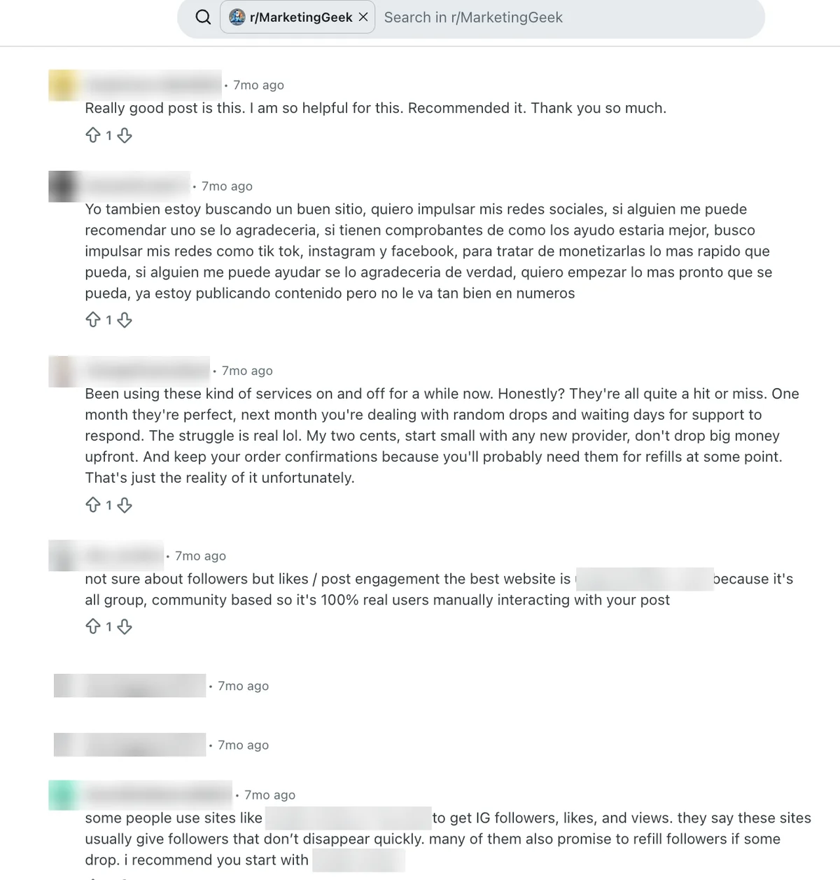 Reddit replies calling engagement sellers hit or miss, from the thread that mentions Firezup; Firezup not named here