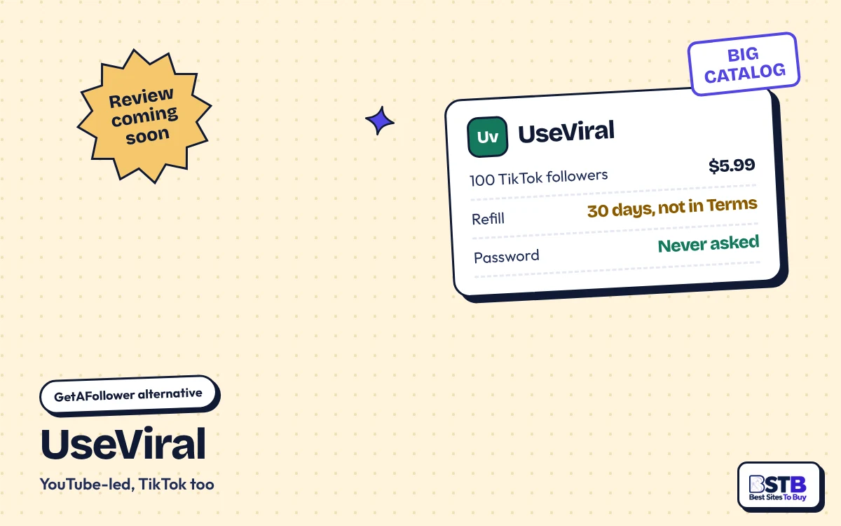 GetAFollower alternative UseViral: 100 TikTok followers for $5.99, 30-day refill not in its Terms