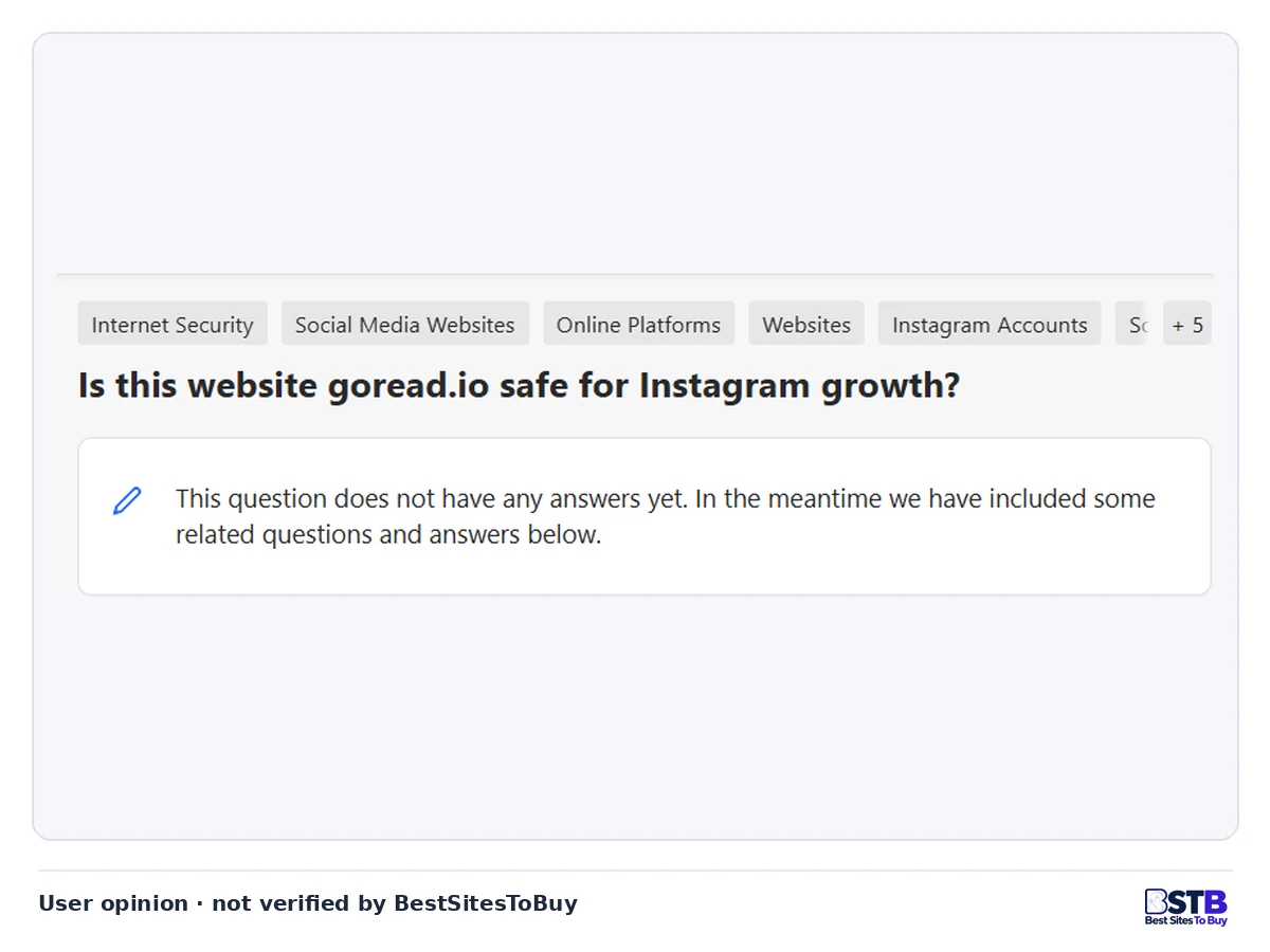 Quora question Is this website goread.io safe for Instagram growth, showing that the question has no answers yet