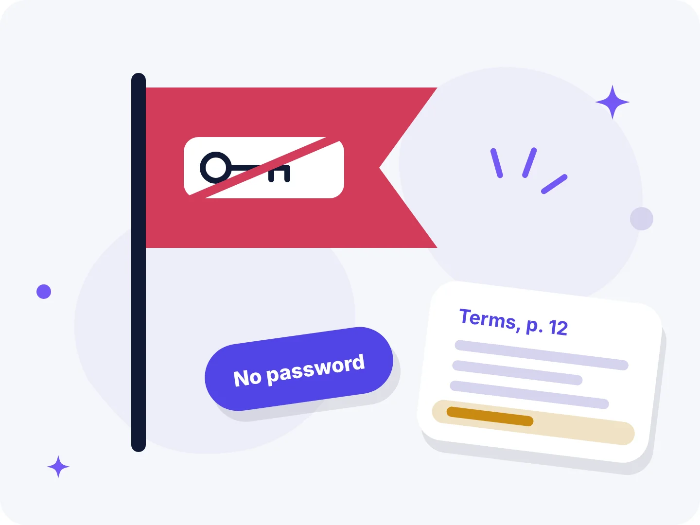 Red flag with a crossed-out password key beside a Terms page, the red flags BSTB checks