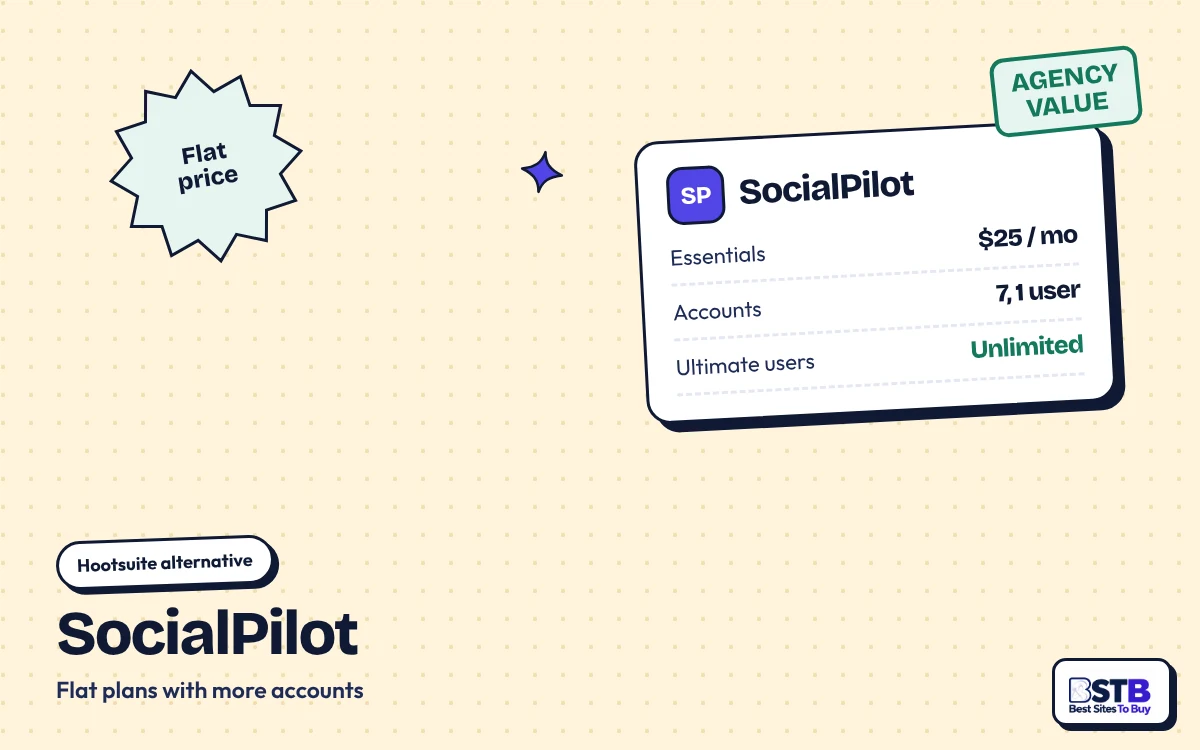 Hootsuite alternative SocialPilot: Essentials $25 a month annual, 7 accounts, unlimited users on Ultimate