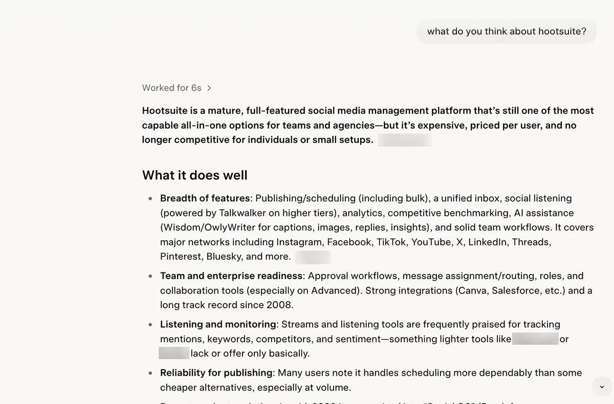 Grok answer on Hootsuite: capable all-in-one option for teams, but expensive and priced per user