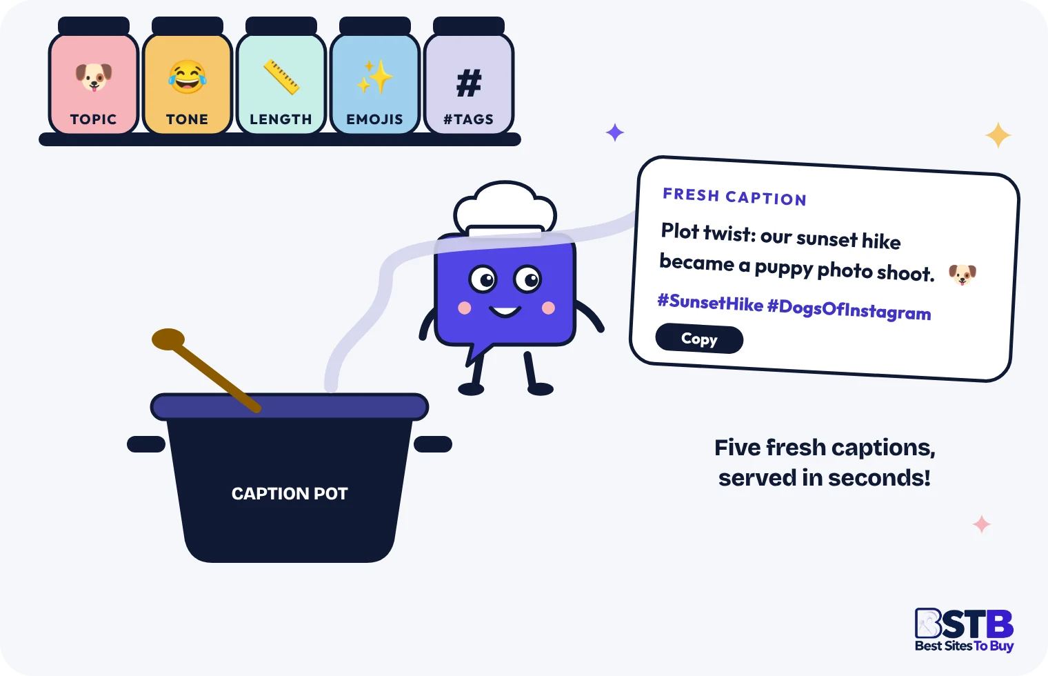 How the Instagram Caption Generator Works Instagram caption generator as a quirky kitchen where topic, tone, length, emojis and hashtags cook into a caption