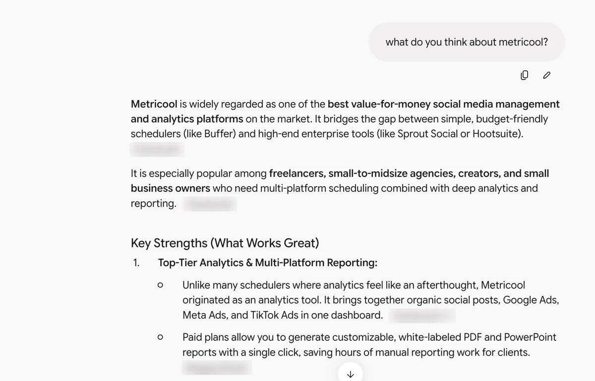 Gemini answer on Metricool: one of the best value-for-money social media management and analytics platforms