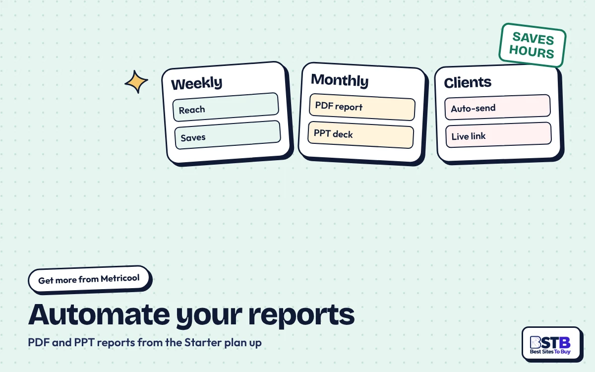 Get more from Metricool: automated PDF and PPT reports with live links, from the Starter plan up