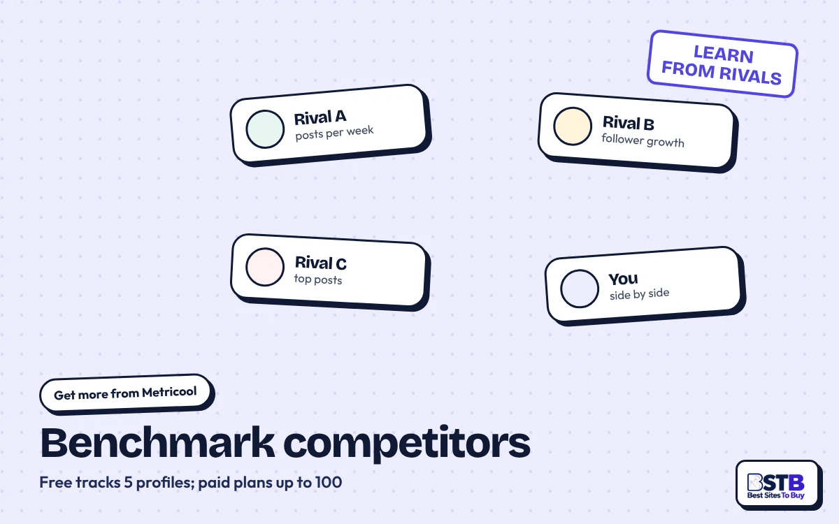Get more from Metricool: compare your profile with rival accounts, 5 on Free and up to 100 on paid plans