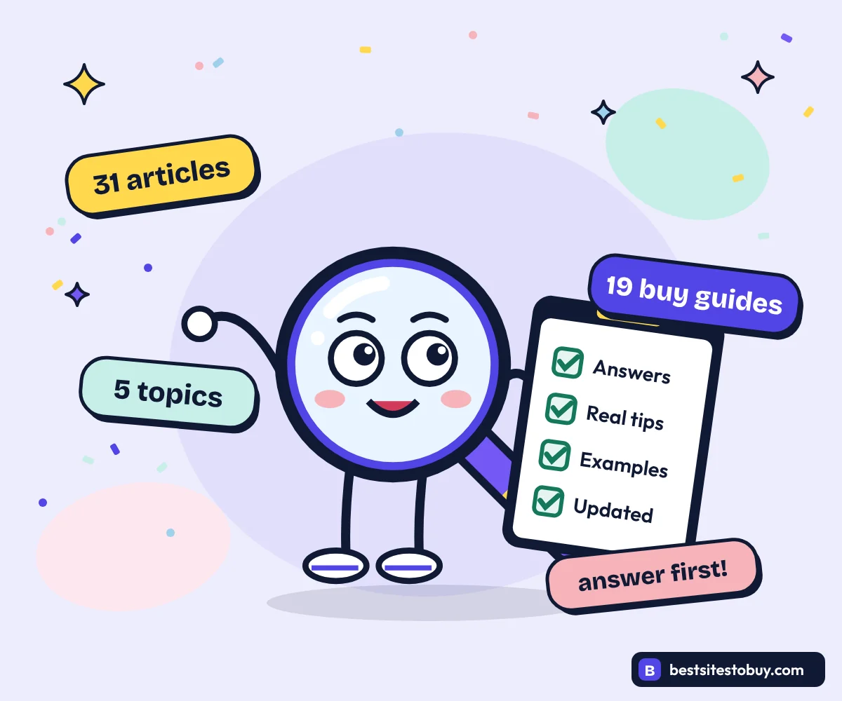 Olivia Smith author page mascot Scout holding a social media writing checklist with 31 articles and 19 buying guides