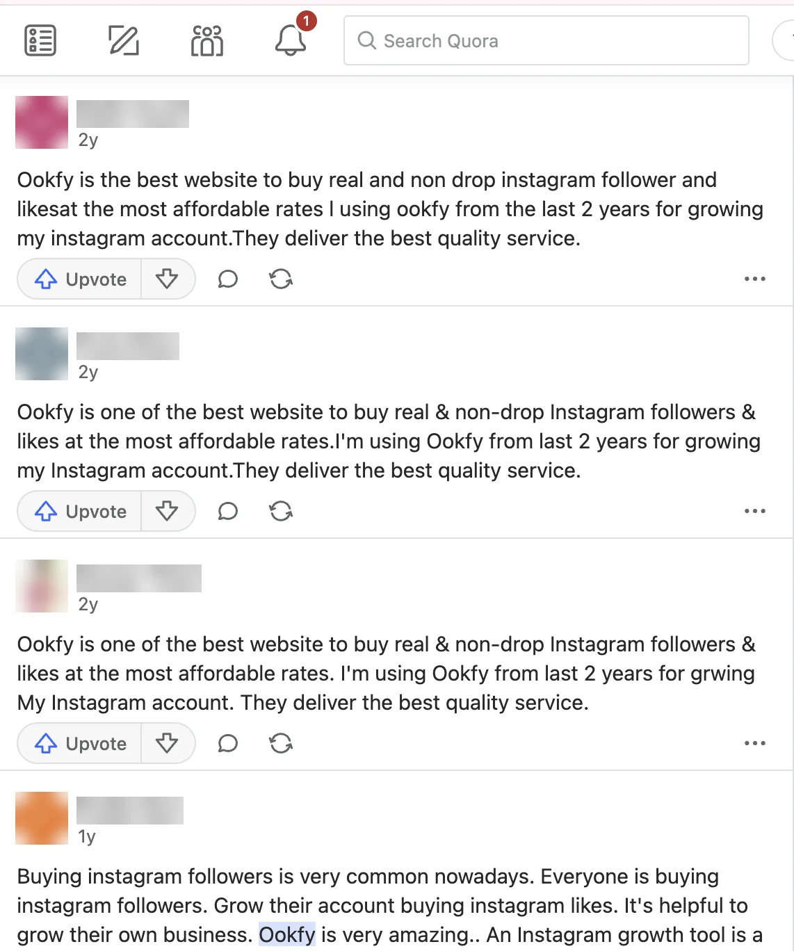 More Quora answers repeating that Ookfy sells real non-drop Instagram followers at affordable rates