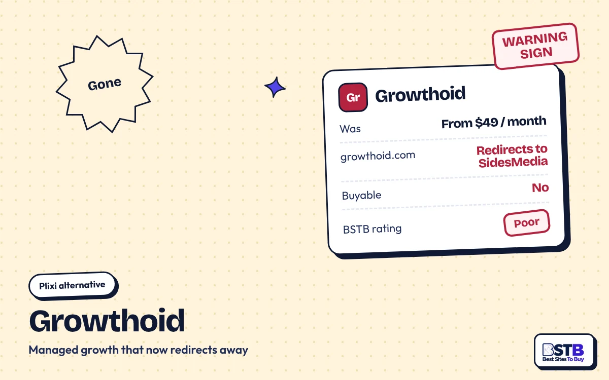 Growthoid: A Plixi Alternative That Disappeared Plixi alternative Growthoid: was managed growth from $49 a month, site now redirects to SidesMedia, rated Poor