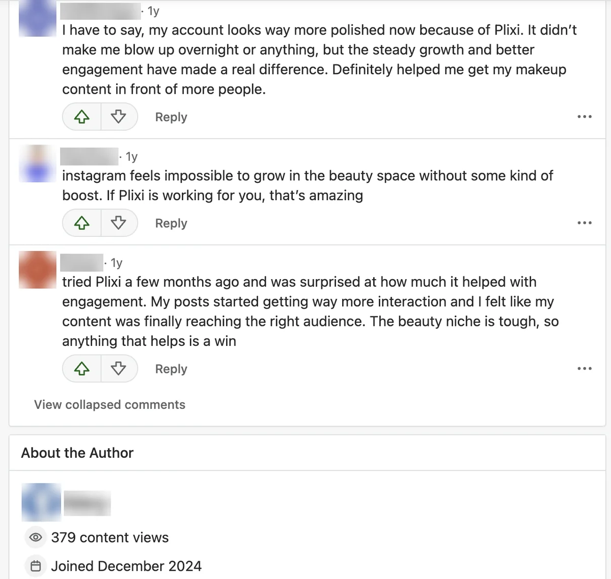 Quora: Short Positive Comments on Plixi More short positive Quora comments about Plixi, under a post by an author who joined in December 2024