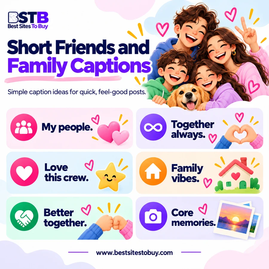 Short friends and family captions infographic