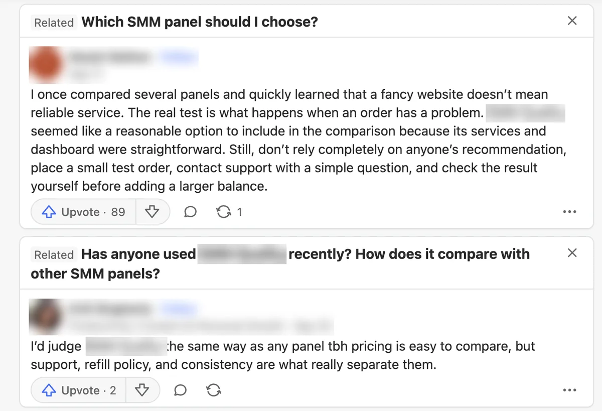 Quora answers on choosing an SMM panel: place a small test order and judge support and refills