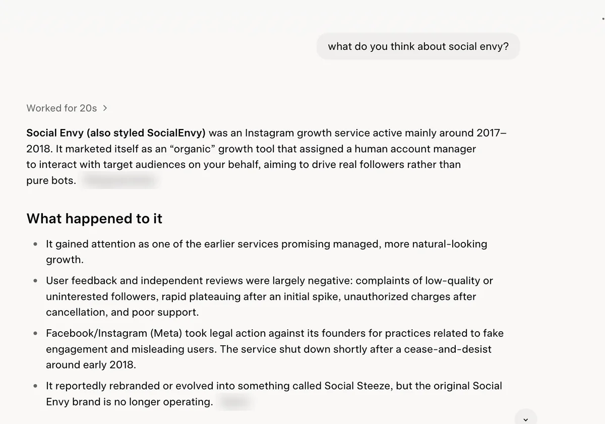 Grok answer on Social Envy: active mainly 2017 to 2018, negative feedback, Meta legal action and a reported rebrand