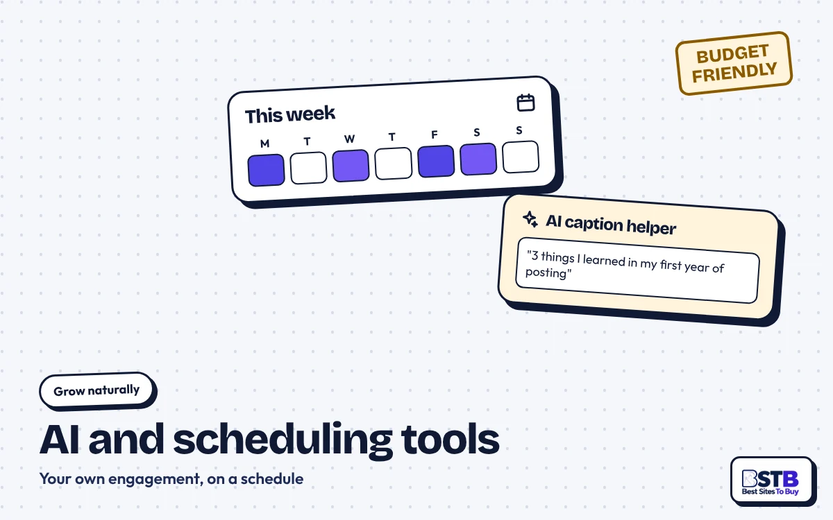 Grow without Social Envy: a weekly posting calendar and an AI caption helper, stamped Budget friendly