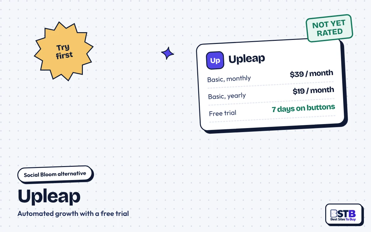 Social Bloom alternative Upleap: $39 monthly or $19 a month yearly, with a free trial, not yet rated