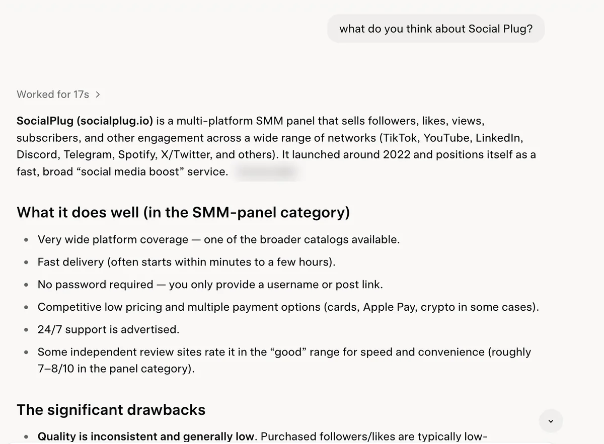 What Grok Says About SocialPlug Grok answer on SocialPlug: a broad SMM panel from 2022 with no password but generally low quality