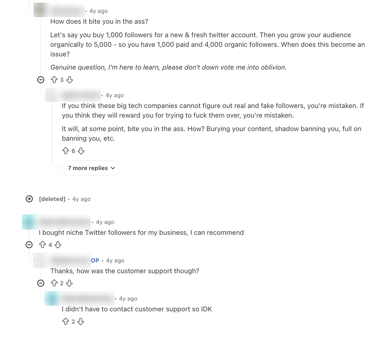 Reddit: Ban Risk vs a Recommendation Reddit replies on SocialPlug: a warning about bans and one user recommending niche Twitter followers