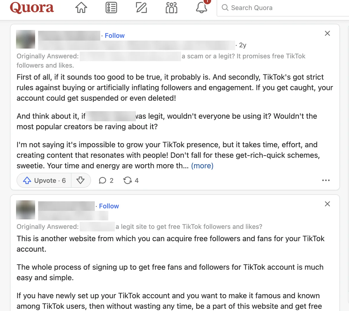 Quora answer about another site on the TokMatik question: too good to be true, TikTok has strict rules