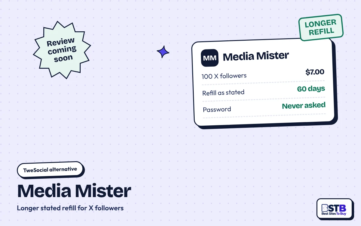 Media Mister as a TweSocial alternative: 100 X followers for $7.00 and a stated 60-day refill