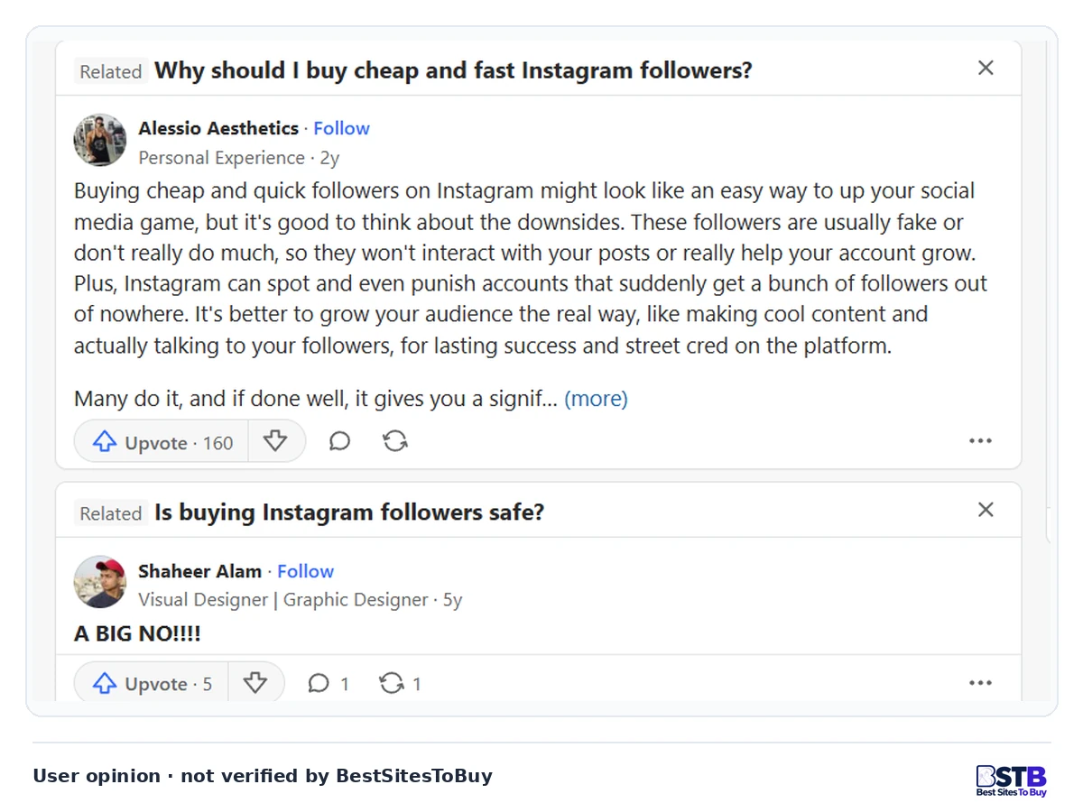 Quora Answers on Buying Instagram Followers Quora answers on the Twicsy question page saying bought followers rarely interact and that sudden spikes can be punished