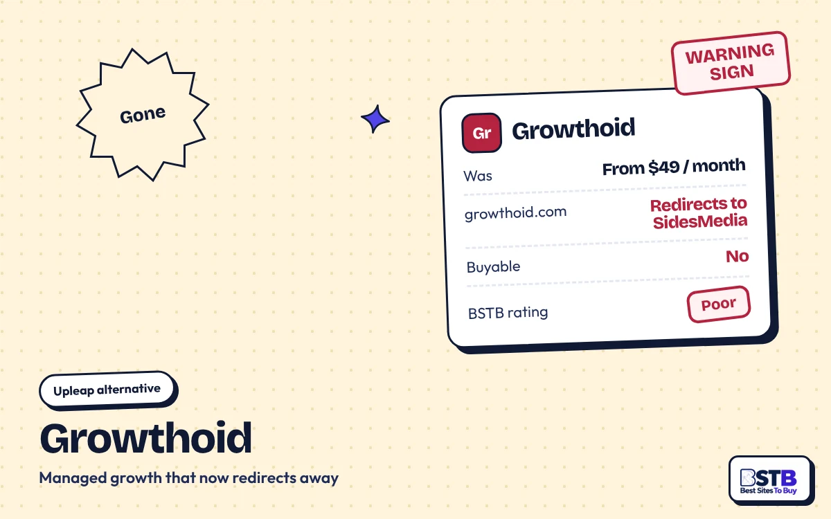 Upleap alternative Growthoid: was managed growth from $49 a month, now redirects to SidesMedia, rated Poor