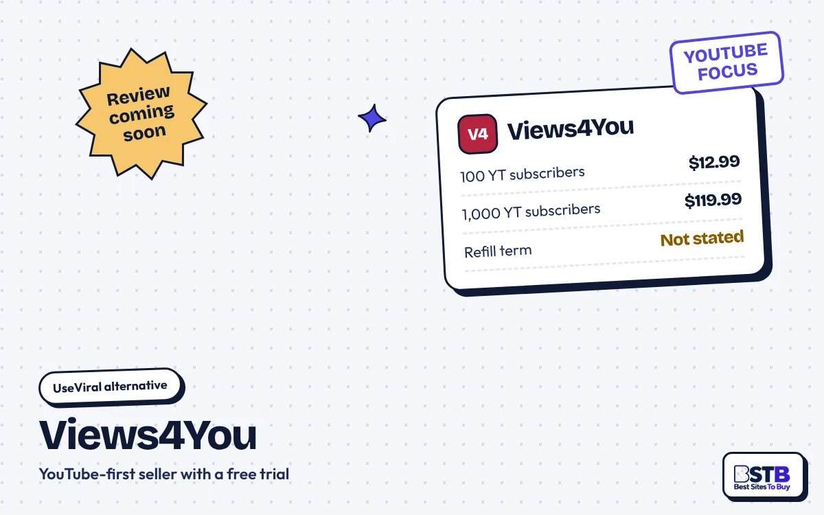 UseViral alternative Views4You: 100 YouTube subscribers for $12.99, 1,000 for $119.99, refill term not stated