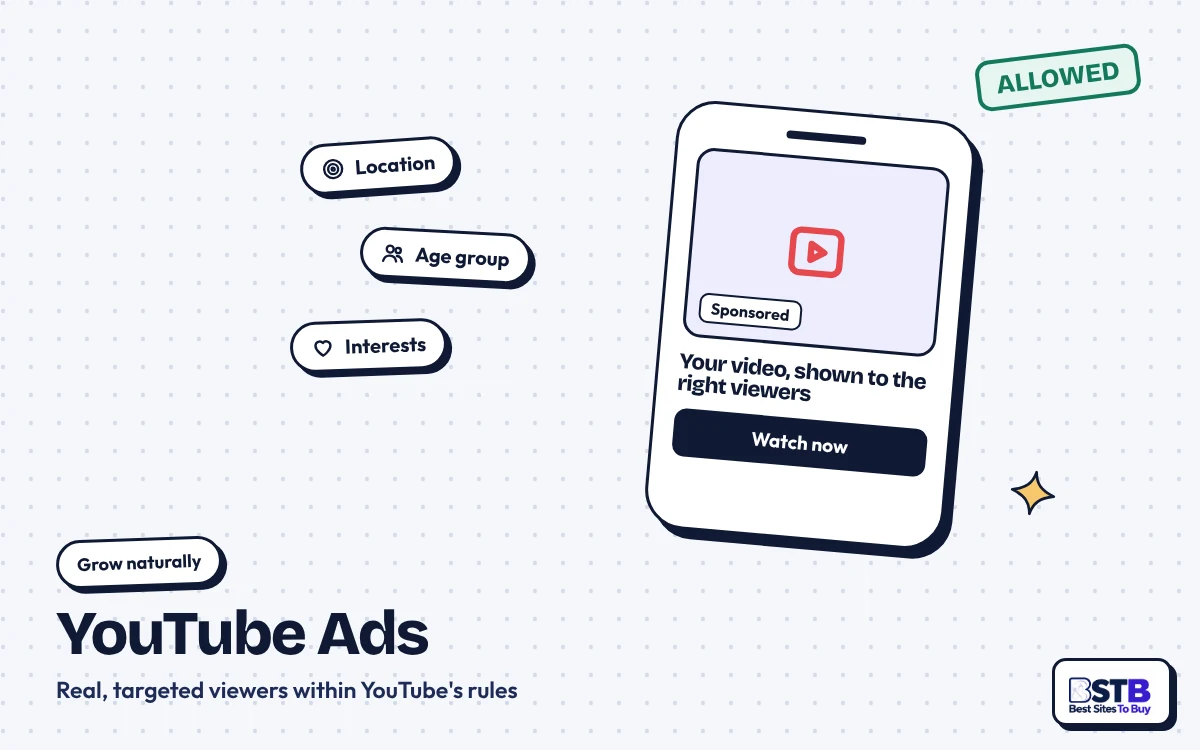 Views4You alternative: a sponsored YouTube video with location, age and interest targeting, stamped Allowed