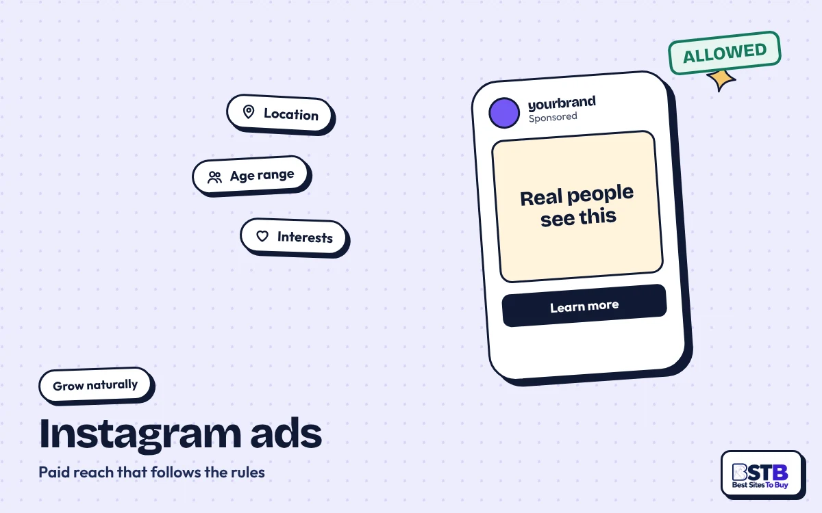 Viralyft alternative: a sponsored Instagram post with location, age and interest targeting chips, stamped Allowed