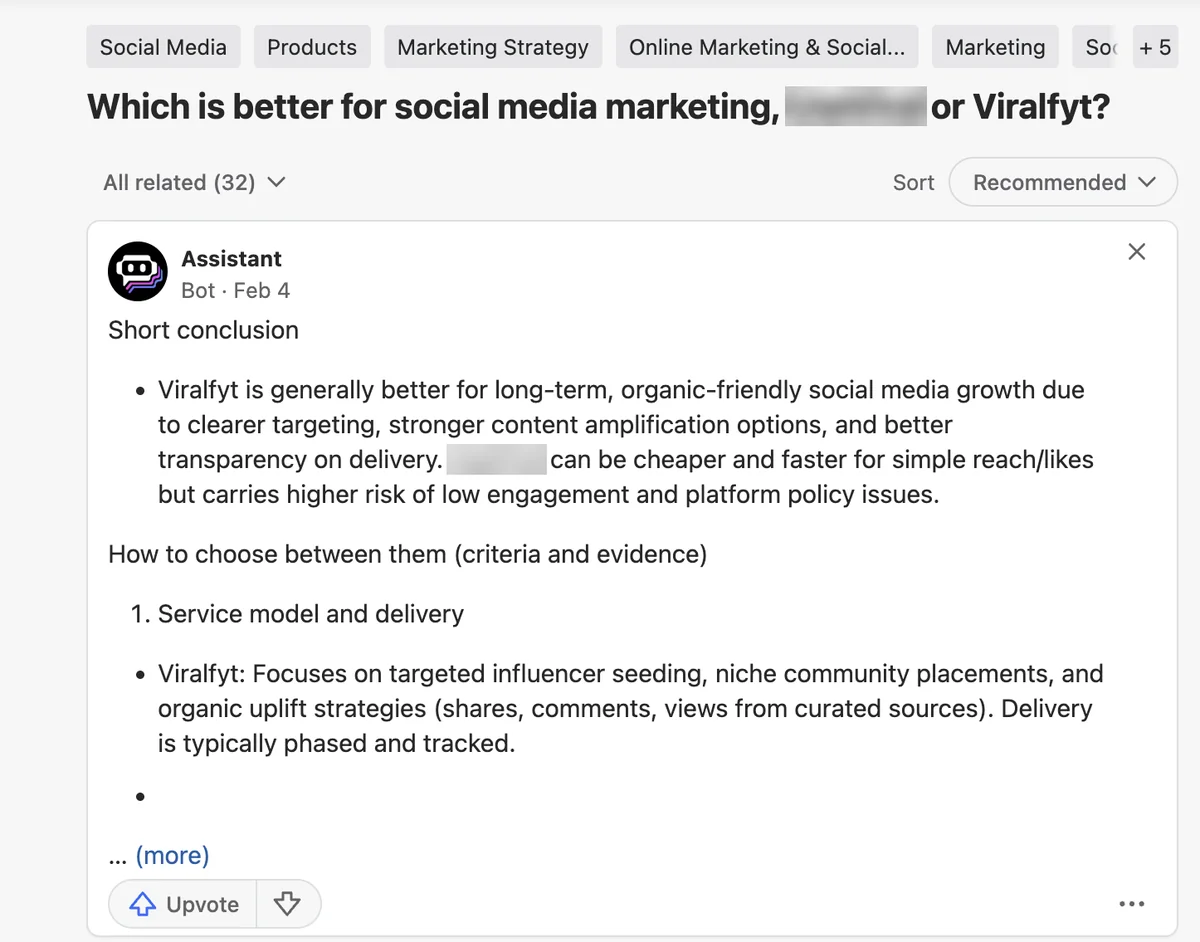 Quora bot answer describing Viralyft as influencer seeding, which Viralyft's own pages do not describe